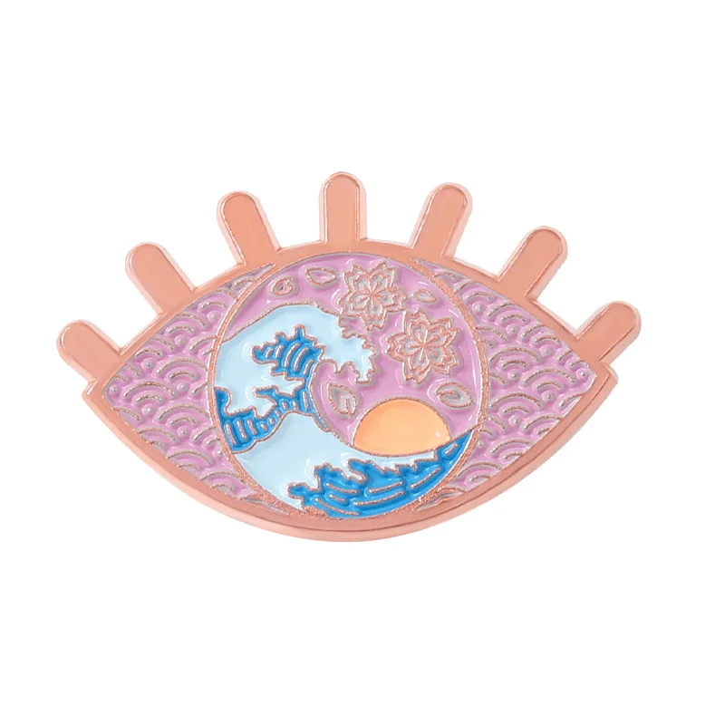 

Pink Ocean Wave Eye Enamel Pins Ukiyo-e Scenery Brooches Lapel Badges Painting Art Jewelry Gift for Kids Friends