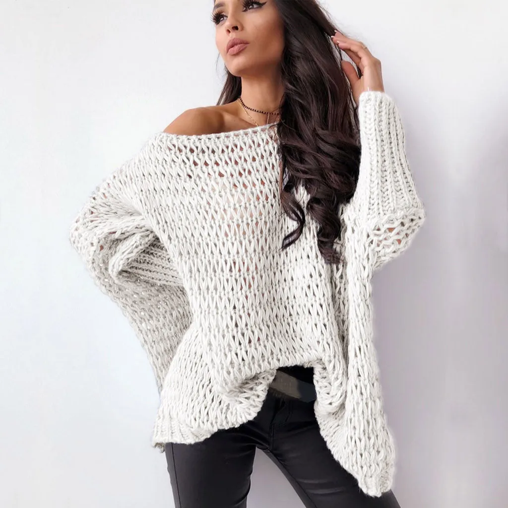 

Women's Straight Neck Long Sleeve Hollowing out Sweater Leopard for Women
