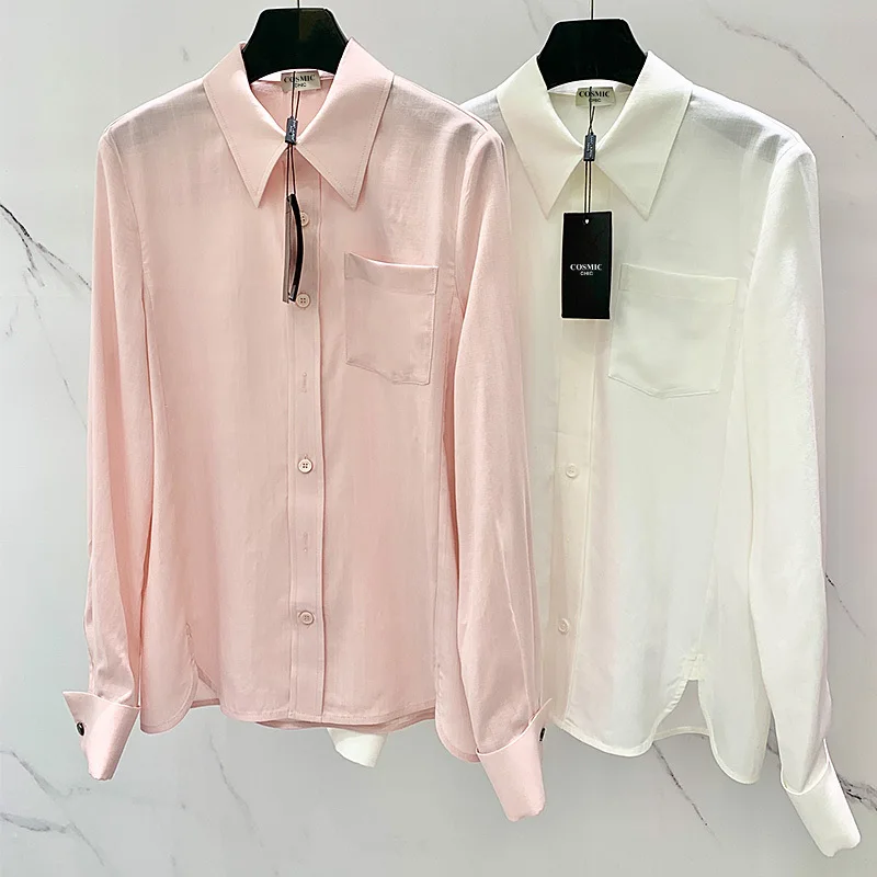 

22 Summer Runway Cotton Linen Blouse Women Simple Casual Long Sleeve Button Lapel Tops Elegant Chic Office Shirts Lady Clothes