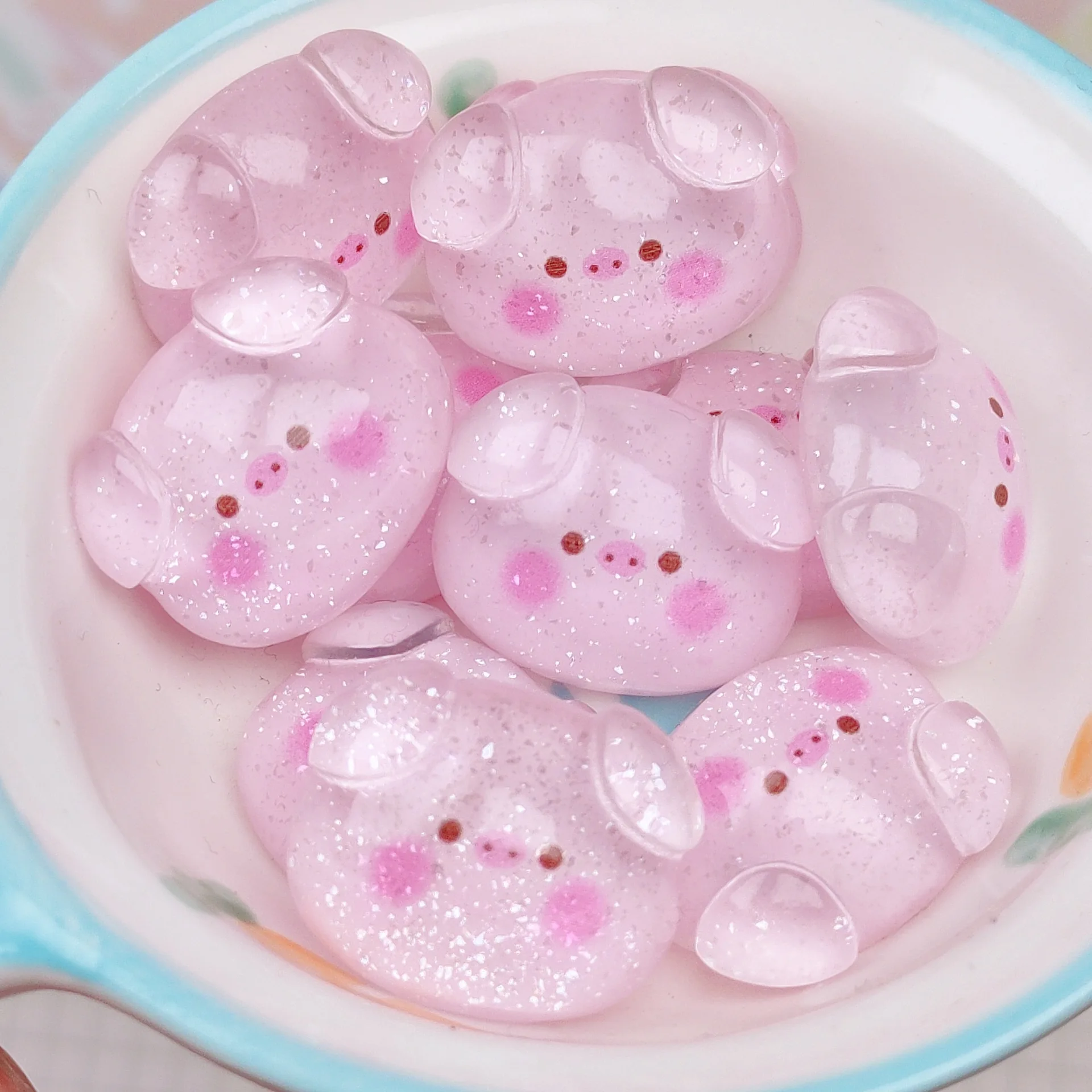 

10/20Pcs New Shiny Transparent Shiny Pink Pig Head Flat Back Cabochon Scrapbook Kawaii DIY Hairpin Mobile Phone Case Decoration