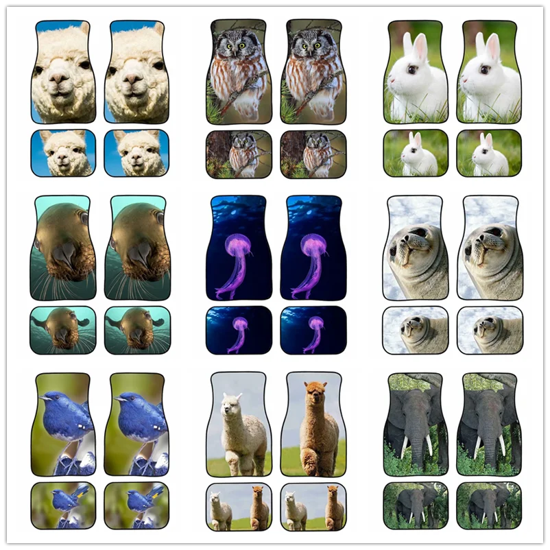 

Funny Cute Animal Pattern Universal Fit Car Floor Mats Fashion Animal Print Soft Waterproof Car Carpet Front Rear 4 Pcs Full Set