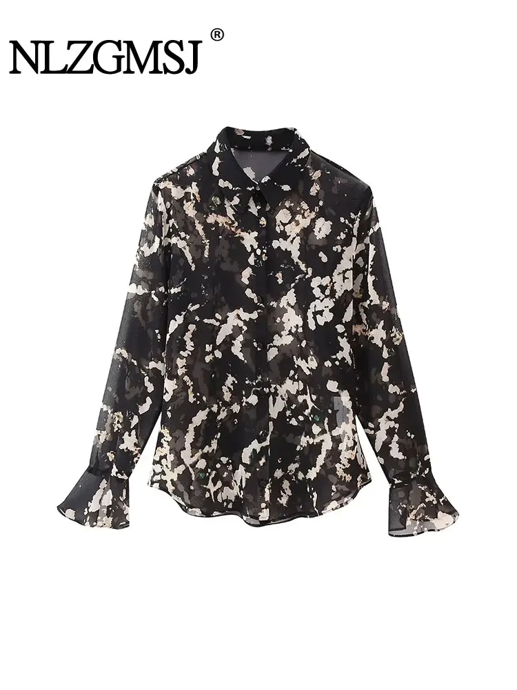 

Nlzgmsj TRAF 2023 Осенняя новая женская одежда с V-образным вырезом с принтом сексуальная модная Асимметричная одежда для женщин