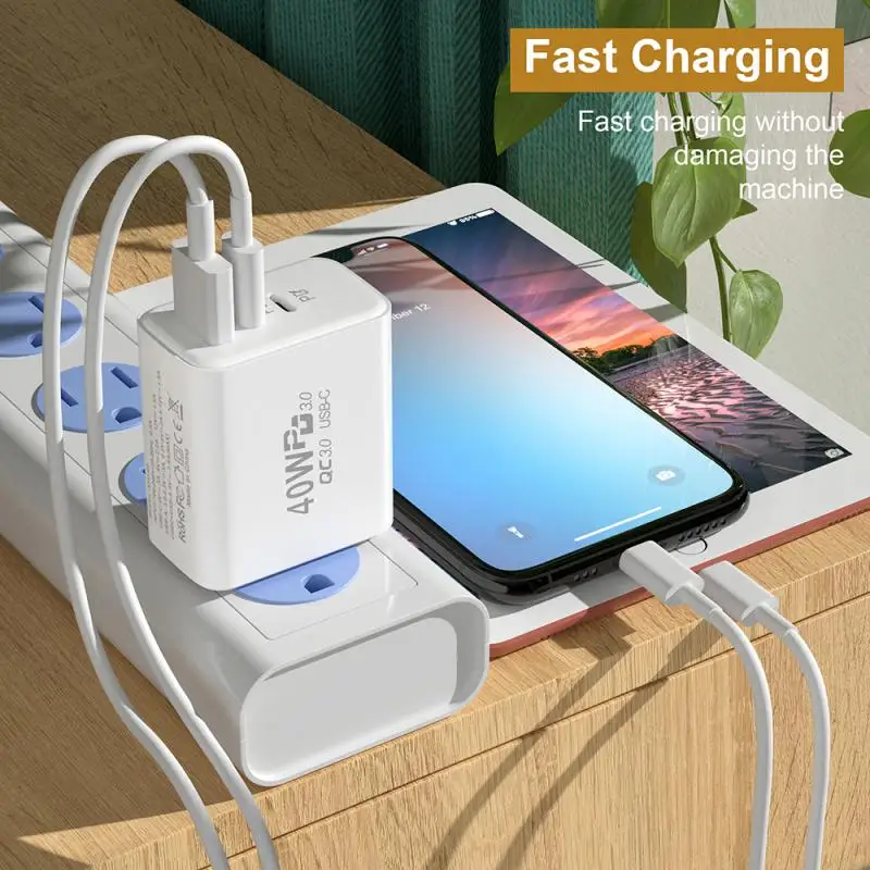 

Dual PD+USB Fast Charging 40W TYPEC Port For Apple 20W Fast Charging QC3.0 European American Travel Charging For Mobile Phone