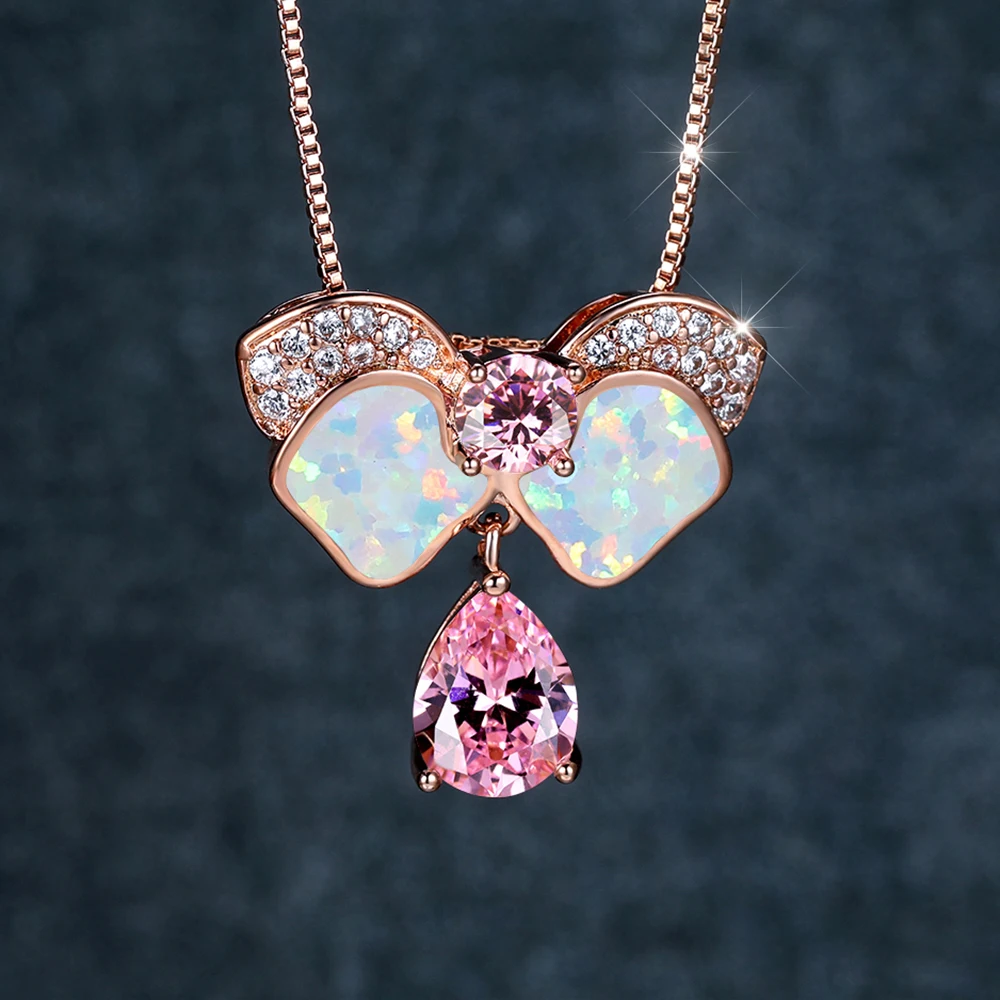 

Элегантное ожерелье с подвеской-бабочкой из белого опала розовые фиолетовые каплевидные камни из циркония подвеска на цепочке до ключиц же...