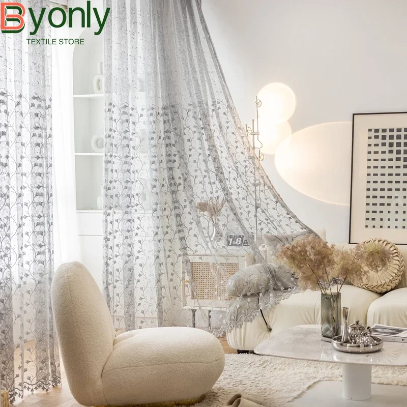 

Curtains for Living Dining Room Bedroom New Korean High-end Water-soluble Embroidered Window Screen Embroidered Gauze Curtain