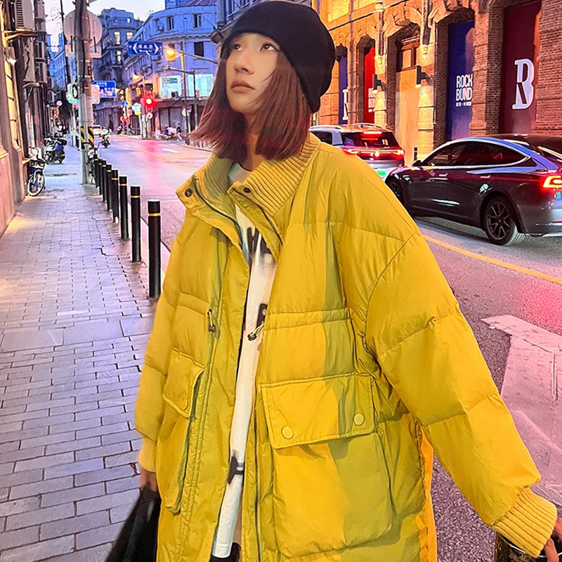 2022 new winter coat women's thickened warm knitted down padded jacket mid-length coat parka casual loose Korean jacket women