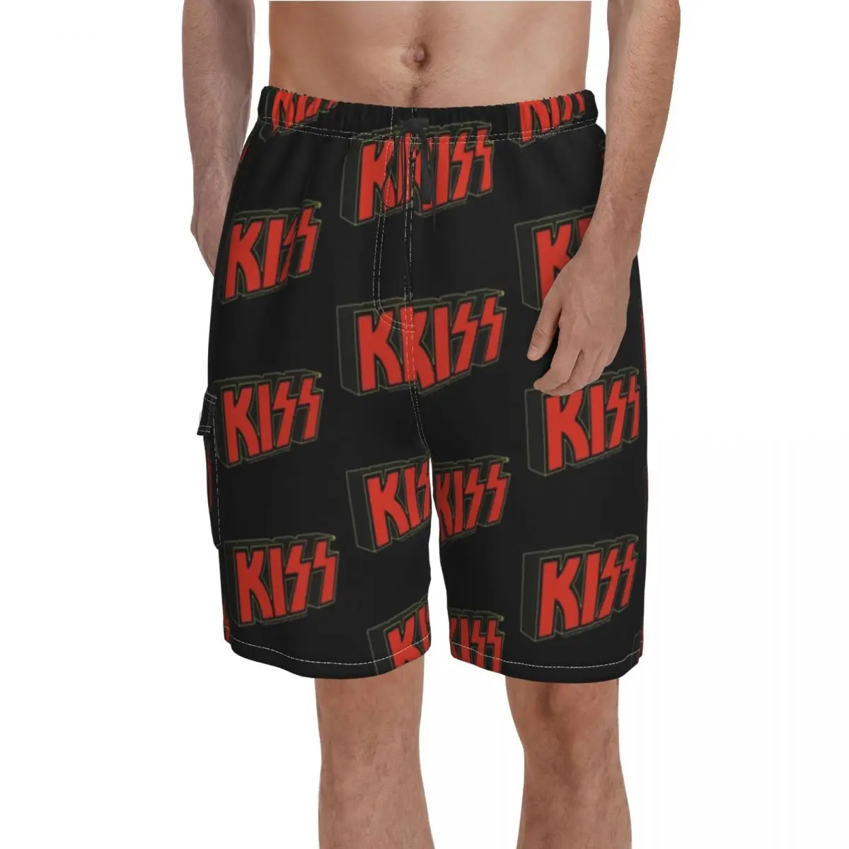 

Kiss Band Board Shorts Red Kiss Logo Beach Short Pants Drawstring Cute Custom Swimming Trunks Large Size