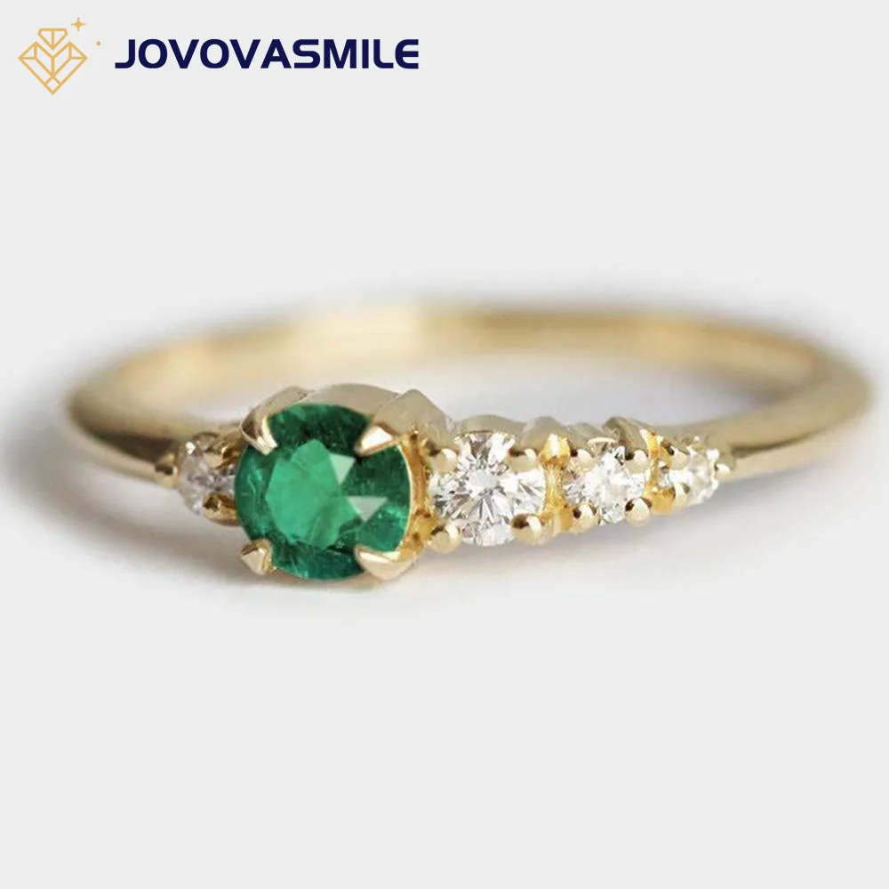 

JOVOVASMILE Moissanite Emerald Ring 0.3carat Round Gemstone Conflict-Free Vvs1 D Color White Sidestone Wedding Engagement Band