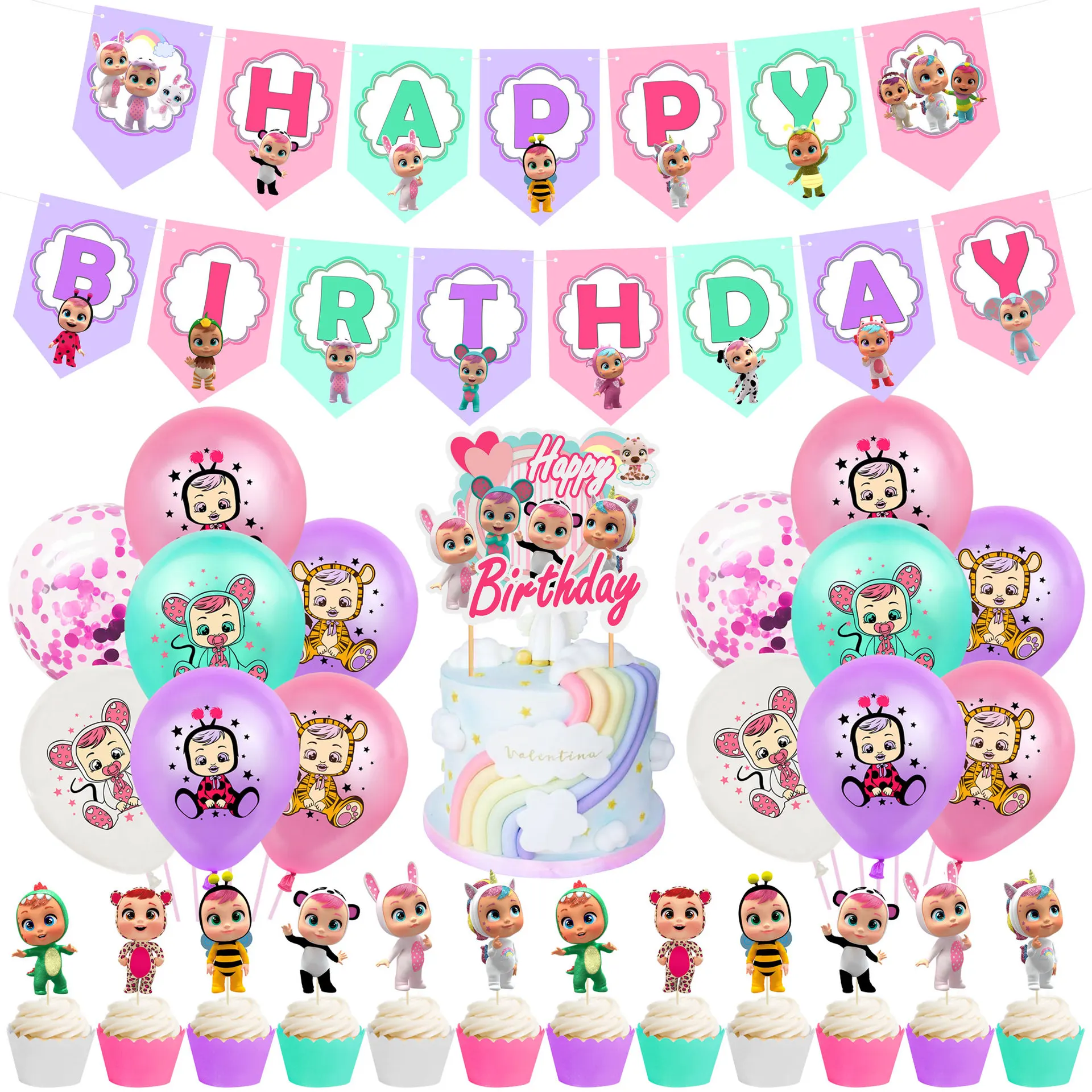 

Cry Babies Foil Balloons Uni Horn Doll Ballon Happy Girls Birthday Party Decorations Banner Cake Topper Baby Shower Supplies kid