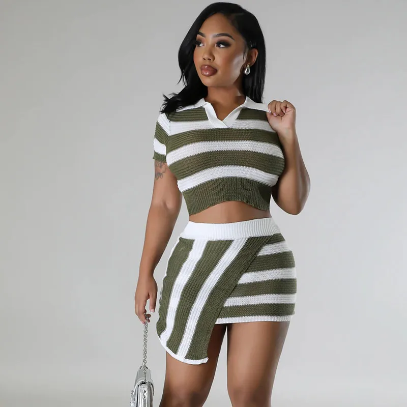Вязаная полосатая юбка женский наряд весна-лето 2024 укороченный топ с короткими