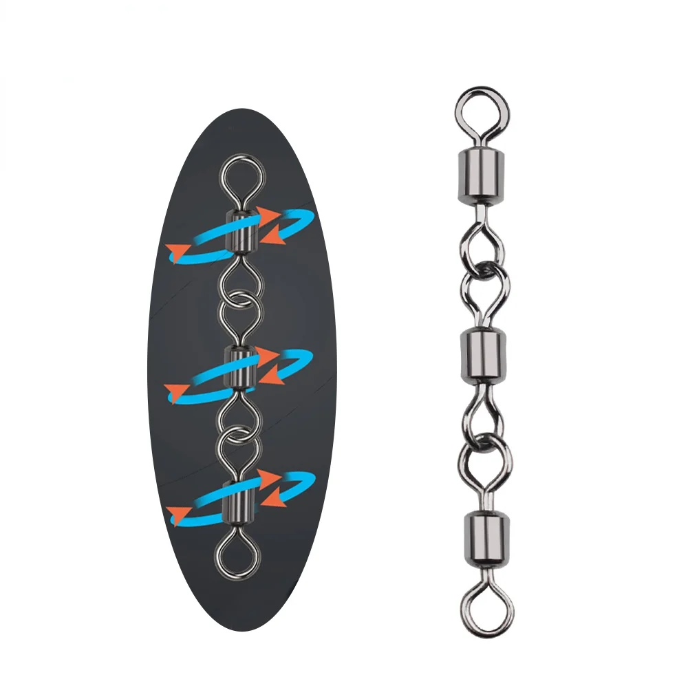 

TIANNSII 10pcs Fishing Triple Rolling Swivels Connector Stainless Steel Snap Corrosion Resistant for Carp Fishing Accessories