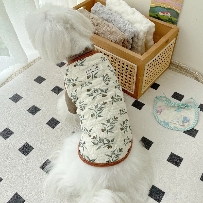 Хлопковый жилет с цветочным рисунком милая одежда для щенков осенне-зимняя парка