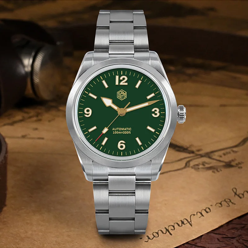 

Роскошные мужские часы San Martin, винтажный эмалированный циферблат 38 мм, 10 бар, фотосветящиеся сапфировые японские автоматические механические наручные часы NH35