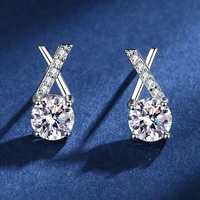 s925 sterling silver stud earrings women 0 5 carat moissanite diamond letter x shape wedding drop earrings