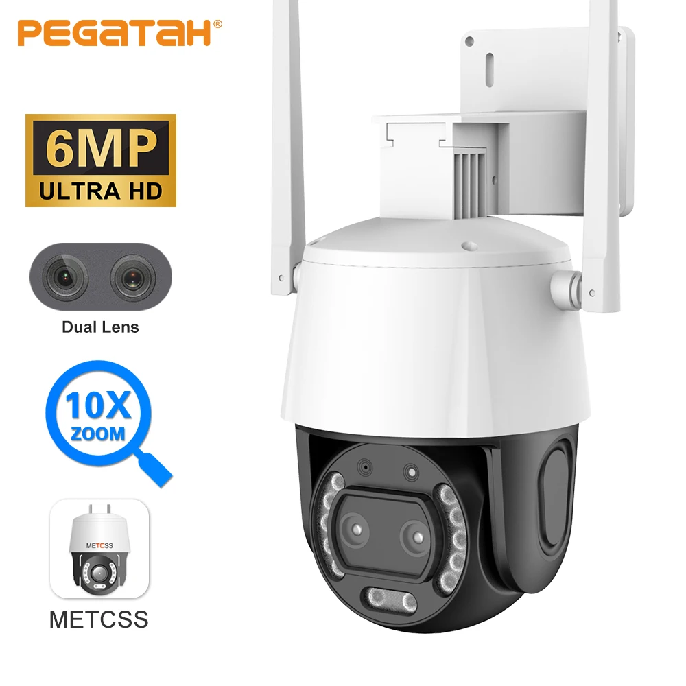

PEGATAH 6MP Video Surveillance WiFi Camera 10X Optical Zoom Full Color Night Vision Police Light Alarm Security PTZ IP Cameras