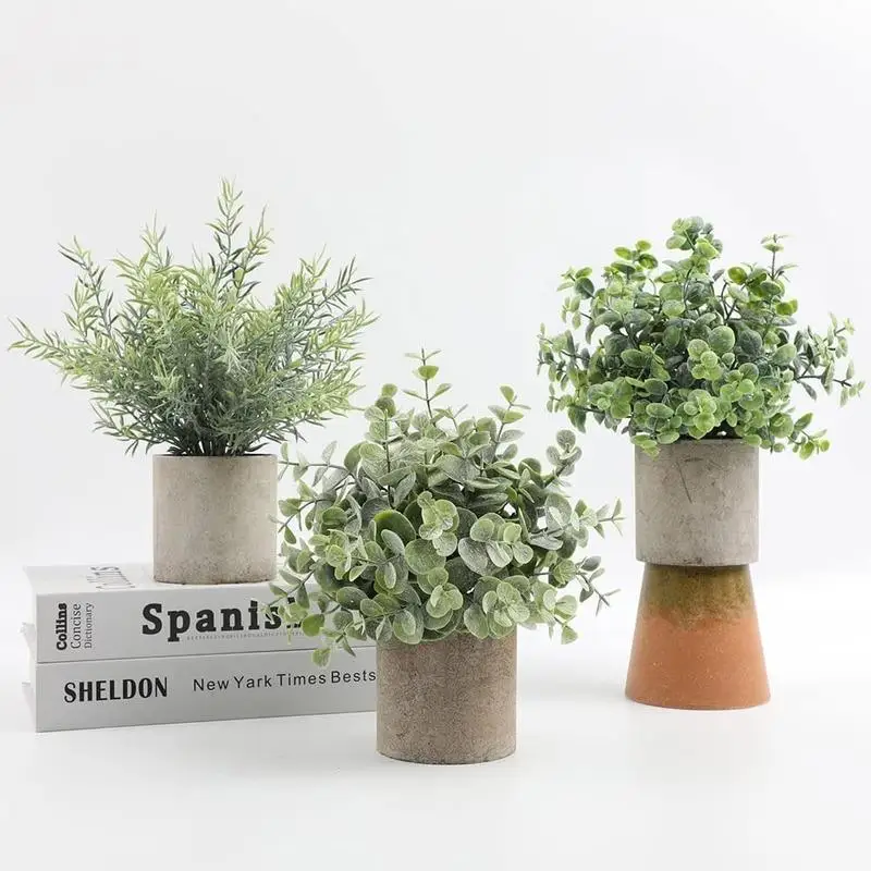 

3Pcs/set Mini Potted Artificial Plants Artificial Eucalyptus Plants Faux Rosemary Plant for Home Office Desk Greenery Decoration