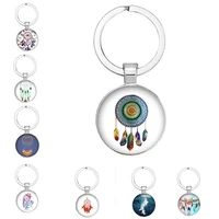 le new fashion dream catcher hue keychain dream catcher feather round glass photo keychain men and women holiday gifts