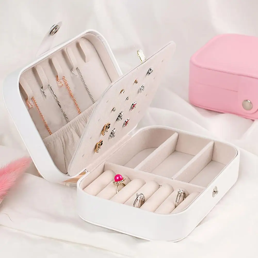 

Portable Ring Women Jewelry Box Double Deck Earrings Organizer Ornaments Case