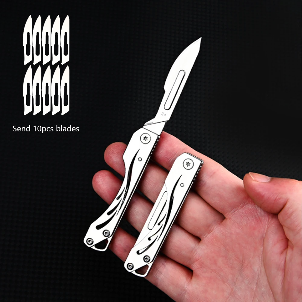 

Mini Bottle Opener Scalpel Stainless Steel Folding Knife Outdoor Survival Camping Portable EDC Tool 10 Blade Free