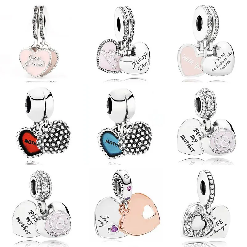 My Wife Mother & Daughter Son Love Hearts Best Friend Pendant Charm Fit Pandora Bracelet 925 Sterling Silver Bead Charm Jewelry