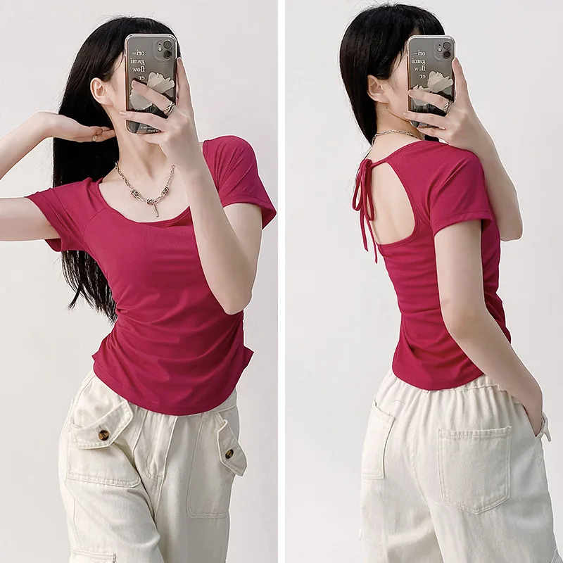 

Y2k Women's T-shirt Korean Fashion Summer Streetwear Black Short Sleeve Japanese Cute Cotton Top Women Clothing Free Shipping