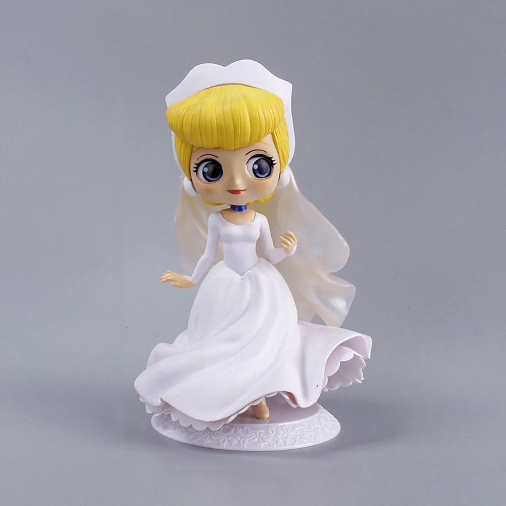 

16cm Disney Princess Q Version Cartoon Snow White Marry Wedding Dress PVC Action Figure Model Toys Kids Gifts