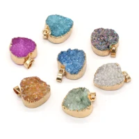 natural stone gold plated druzy pendants heart shape druzy quartzs charms for jewelry making diy women necklace earring gifts