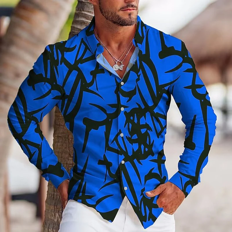 

Social Fashion Shirts For Men Casual Art Print Oversized Button Long Sleeve Top Mens Clothes Party Designer And Blouses Luxury