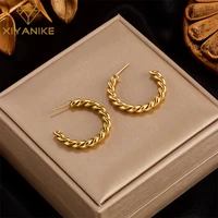 xiyanike 316l stainless steel earrings for women gold silver color twisted shape woman earrings european american female jewelry