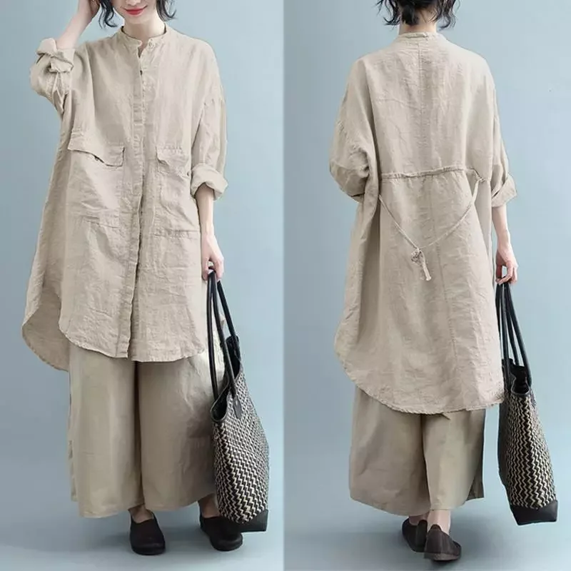 

Fashion Linen Shirt Vestidos Women Spring Sundress ZANZEA Casual Long Sleeve Blusa Female Solid Asymmetrical Tunic