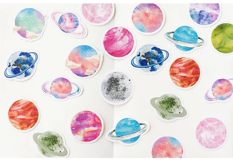 45pcs/pack 32nd Planet Creative Handbook Decoration Special-shaped Sealing Sticker Vivid Pritning | Stationery