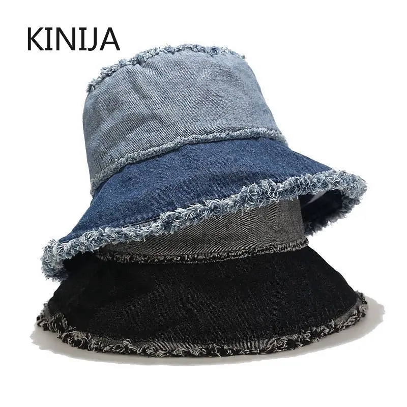 

Korean New Denim Bucket Hat Women Ins Washed Raw Edge Hip Hop Sun Visor Hats for Men Fashion Splice Panama Fisherman Hat Cap