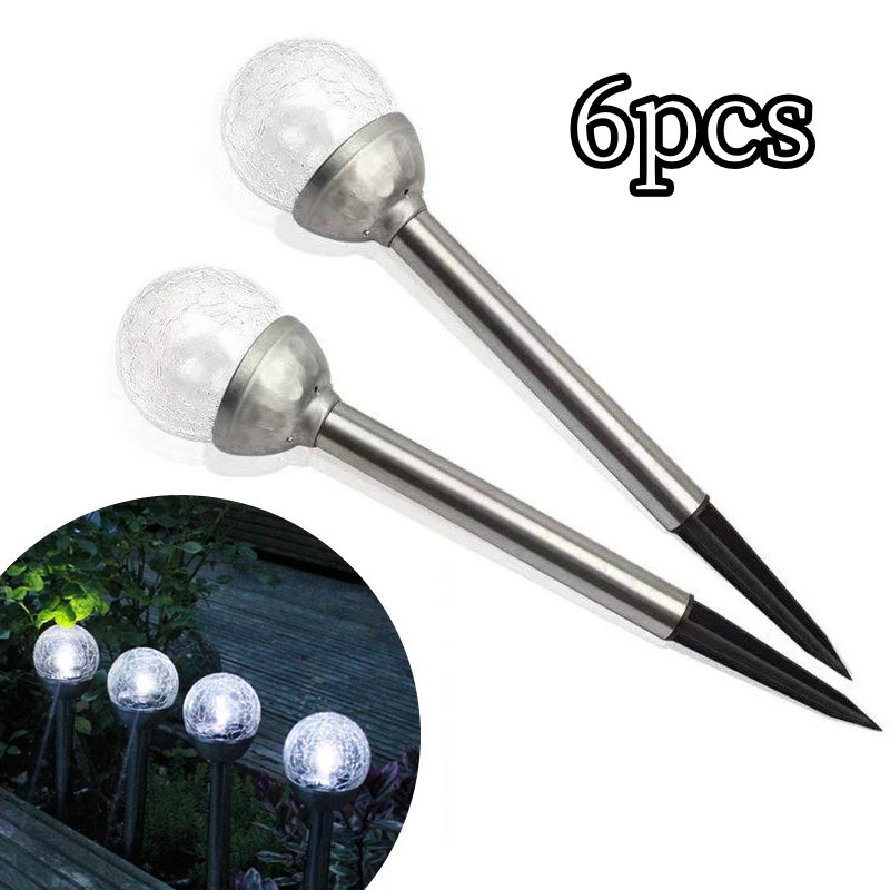 

6pcs LED Solar Garden Lamps Stainless Steel Waterproof Outdoor Lawn Light Landscape Path Patio Backyard Lighting