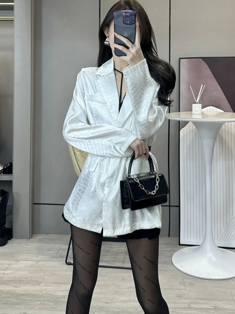 Luxury Brands Spring Summer Thin Blazer Long Sleeve Black Suit Chic Korean Office Ladies Crocodile Print Shirt High-end Suit Top
