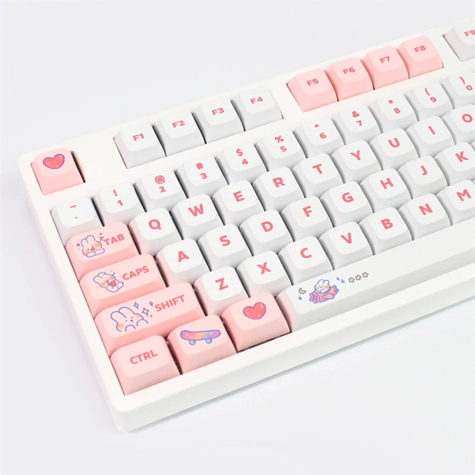 

USLION 129 Keys Mechanical PBT Keyboard Keycaps XDA Height Keycap English Comical Pink Cute Rabbit Key Caps For Cherry MX Switch