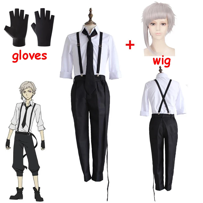 

Anime Bungou Stray Dogs Cosplay Uniform Atsushi Nakajima Cosplay Clothing Bungo Stray Dogs Cosplay Shirts Pants Tie Gloves Wig
