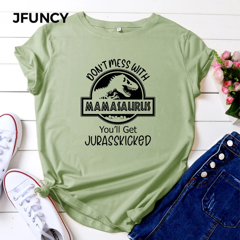 JFUNCY Women Summer T Shirt Funny Print Female T-Shirt  5XL Woman Losse Tshirt 100% Cotton Short Sleeve Lady Tee Tops