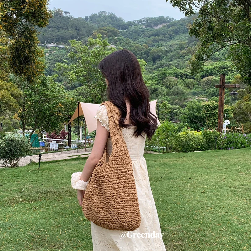 Плетеная сумка на плечо для женщин модный пляжный соломенный саквояж большой