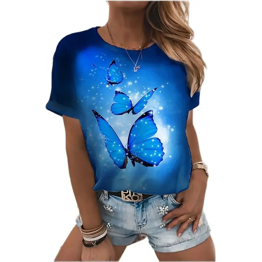 

2022 New Summer Fashion Women T-shirts Butterfly Print Graphic Tees Female O-Neck Daily Basic Tees Y2k Clothes Blusa Feminina