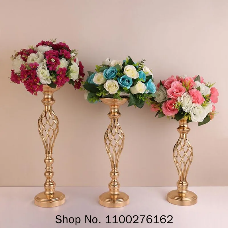 

2PCS Gold Flower Vases Candle Holders Rack Stands Wedding Decoration Road Lead Table Centerpiece Pillar Party Event Candlestick