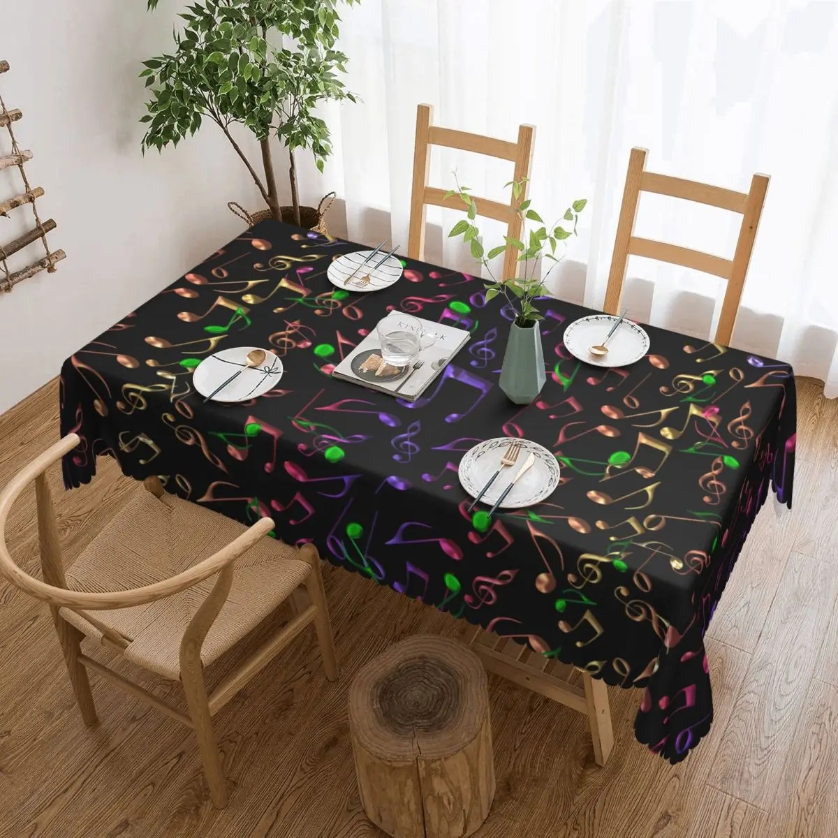 

Music Notes Tablecloth Psychedelic Rainbow Rectangular Table Cover Tablecloths Vintage DIY Table Cloth For Events Dining Tables