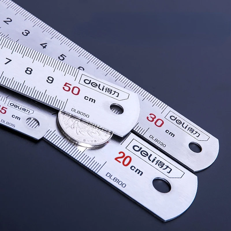Deli Peças 15 20 30 50cm Régua de Medição Multi-padrão de Carpintaria Portátil Mão Ferramentas de Medição Percision Aço Inoxidável
