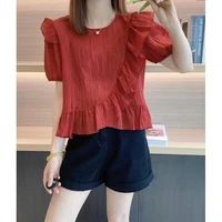 fashion ruffles spliced loose puff sleeve chiffon blouse casual pullovers young style womens clothing oversized commute shirt