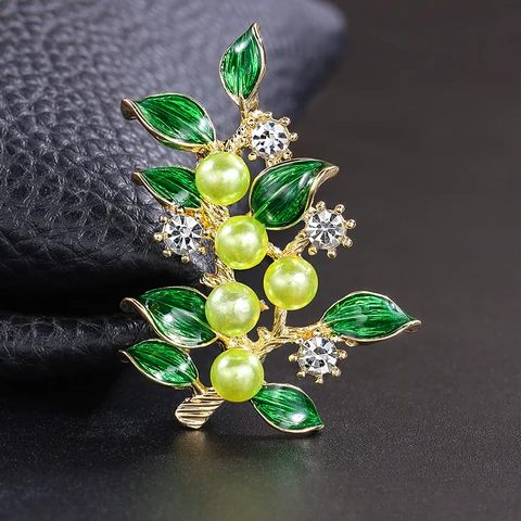 Эмалированные броши зелёные листья