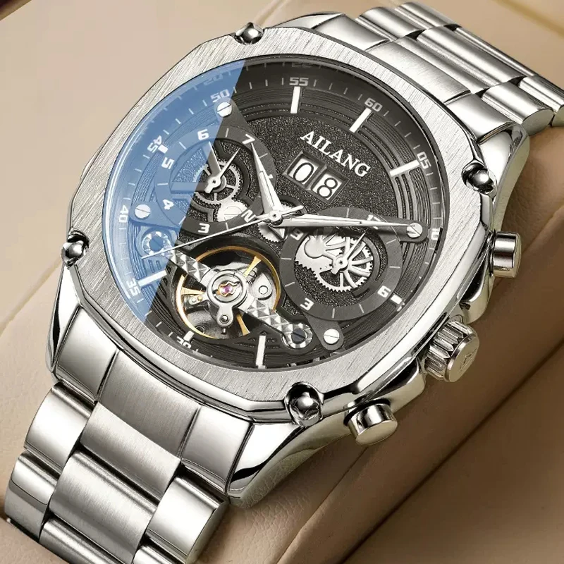 Luxury AILANG Skeleton Tourbillon Sport Watch Automatic Mechanical Men Watches Male Clock Stainless Steel Strap Relogios