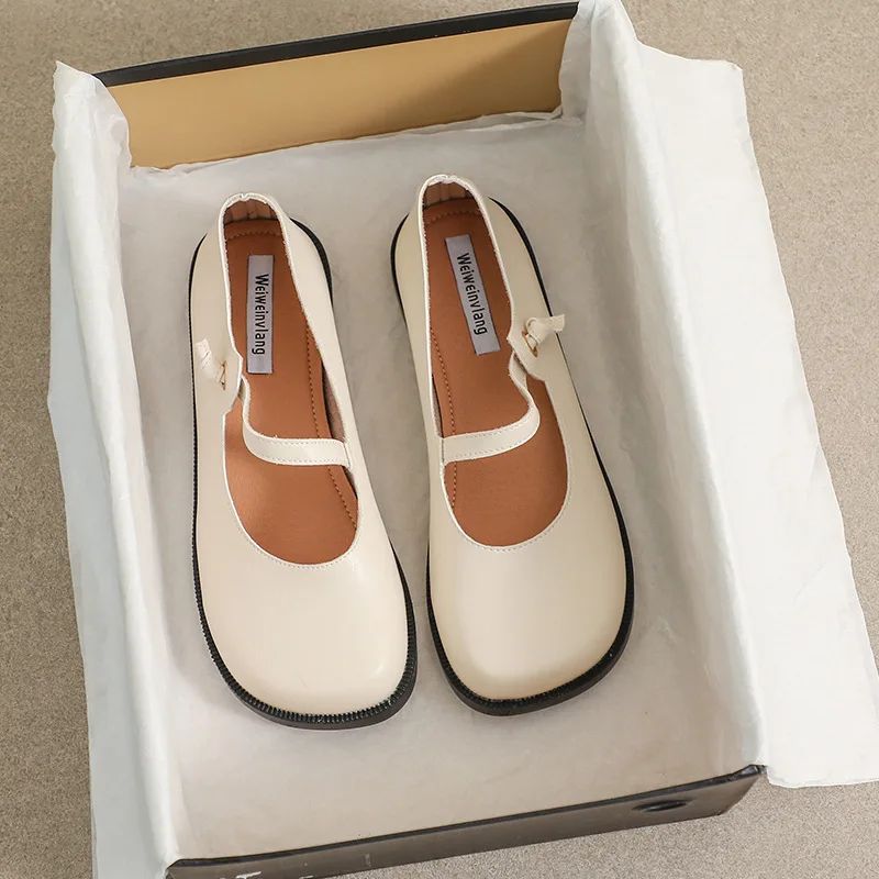 Kpop Girls' Shoes Flat Mary Jane Shoes Plus Size Soft Bottom Round Toe Shoes Women's Retro Brand Designer Platform Women's Shoes