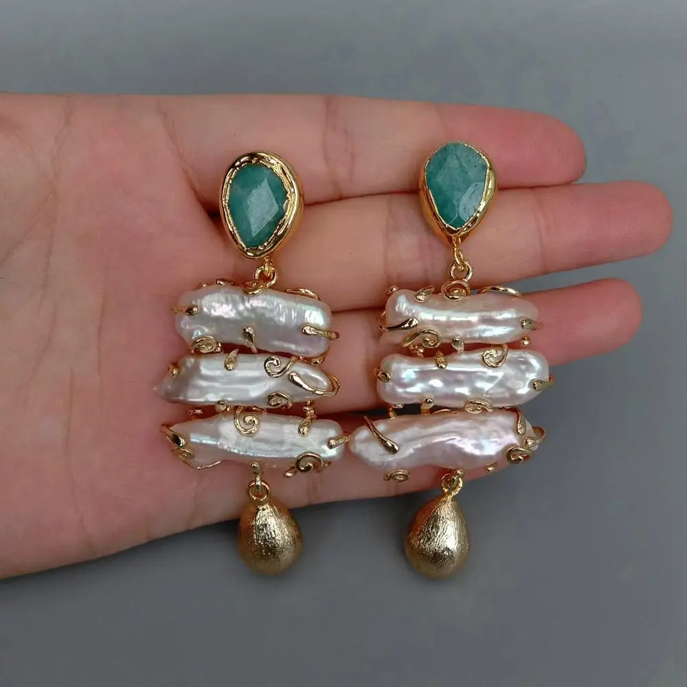 Серьги-гвоздики KAKAIBAGEMS из розового жемчуга и амазонита