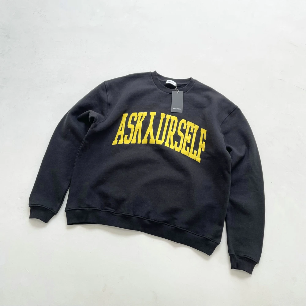 

Askyurself new spring and fall men and women three-dimensional LOGO foam yellow letters round neck loose long-sleeved sweatshirt