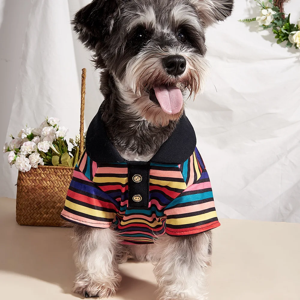 

New Spring Summer Dog Clothes Pet Puppy Thin Item Cat Colorful Stripe Classical Shirt Terylene Soft Buttons Short Sleeves XS-XL