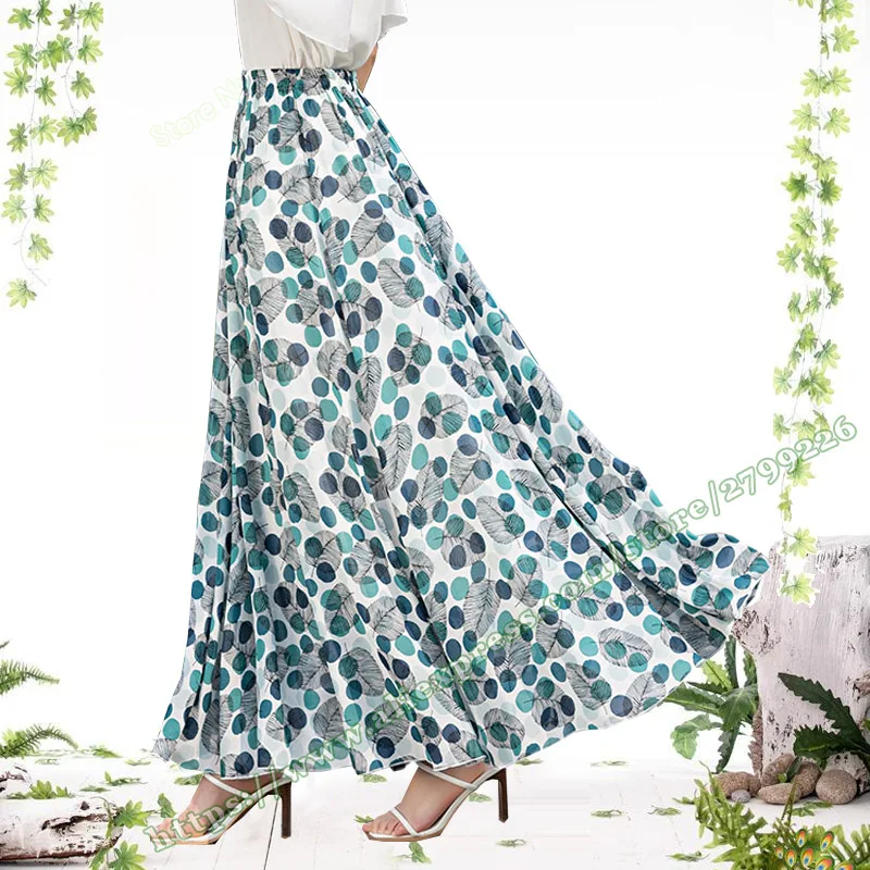 Woman 2022 Summer New Female Fashion Clothing Elegant Plus Size 7XL Polka Dot Floral Chiffon Maxi Long Skirts with Womens